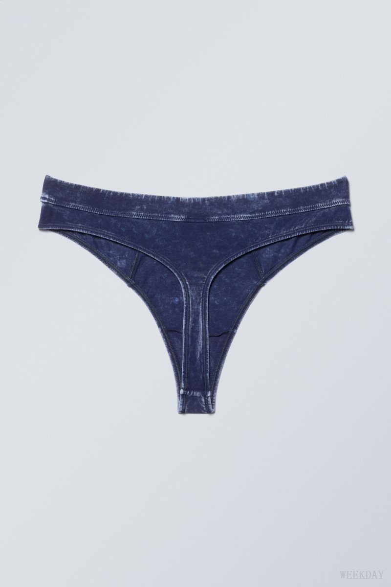 Weekday Miley Washed Cotton Thong Thong Blue | PAWG4170