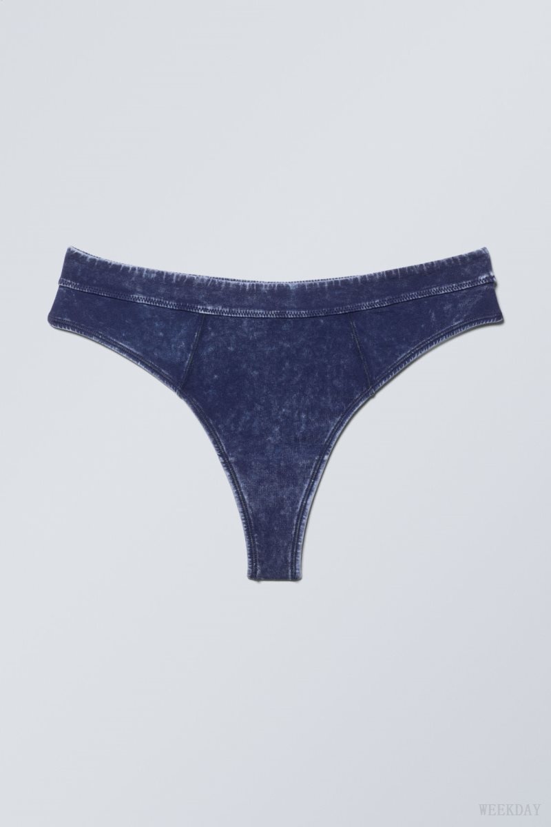 Weekday Miley Washed Cotton Thong Thong Blue | PAWG4170