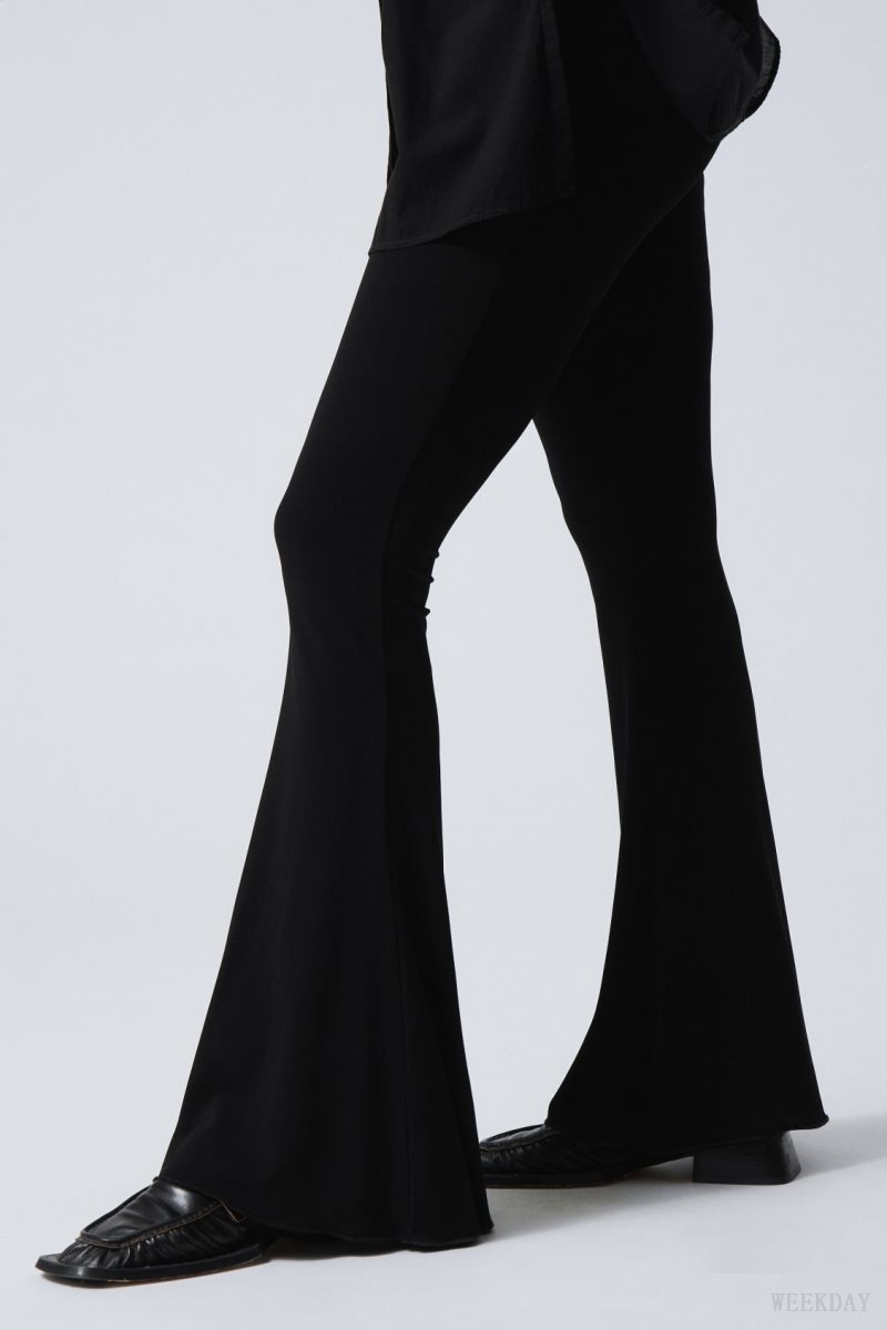 Weekday Mina Flared Jersey Trousers Black | PSZI3878