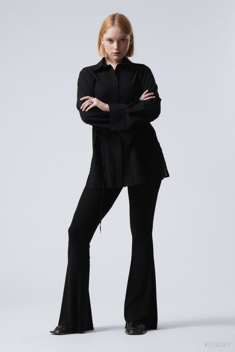 Weekday Mina Flared Jersey Trousers Black | PSZI3878