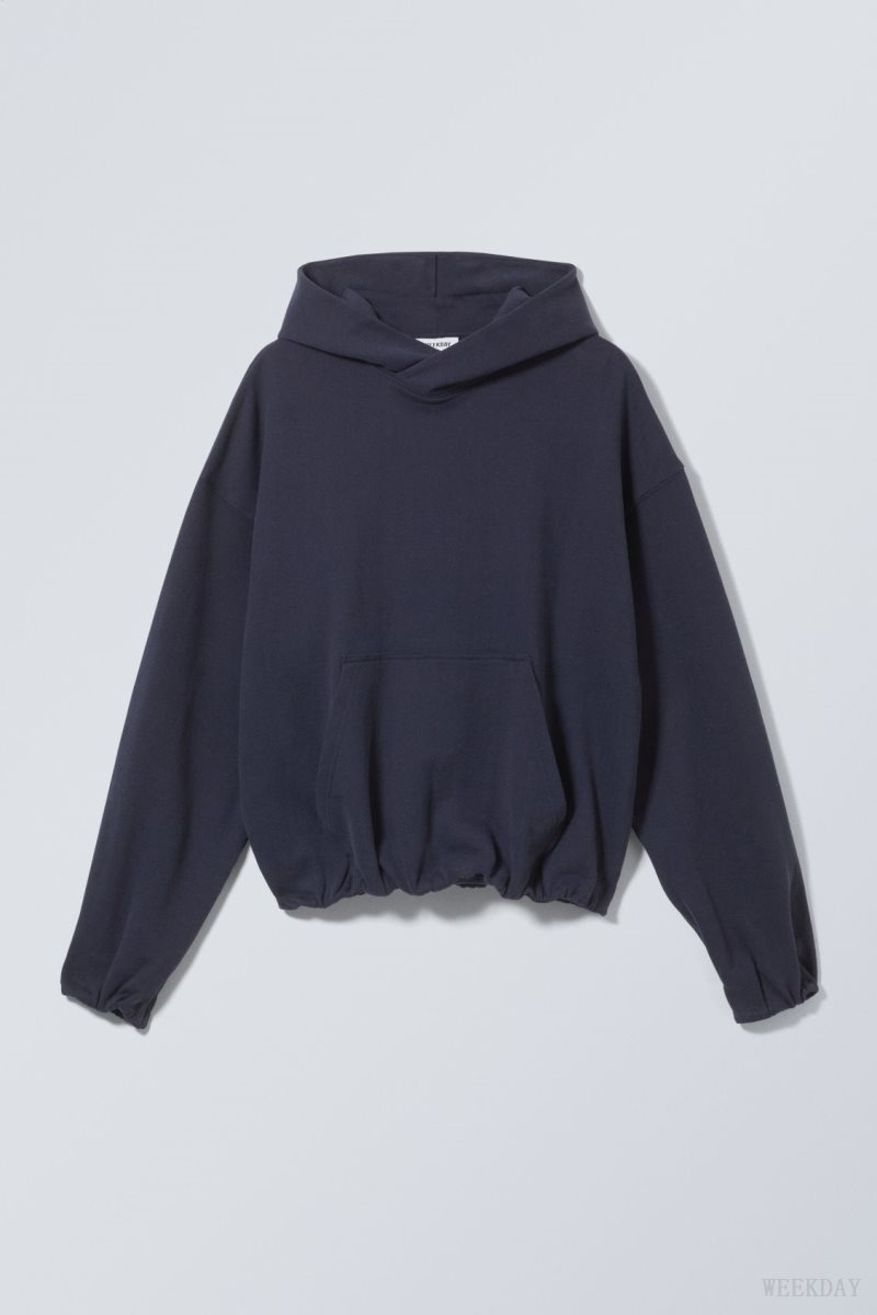 Weekday Nolan Boxy Hoodie Dark Blue | YOWZ4336