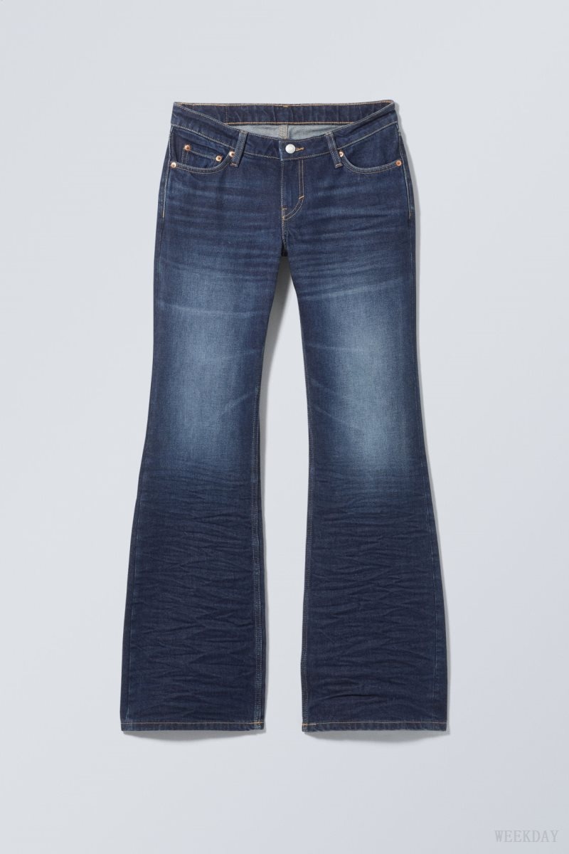 Weekday Nova Low Bootcut Wrinkle Jeans Blue | NOOG8951