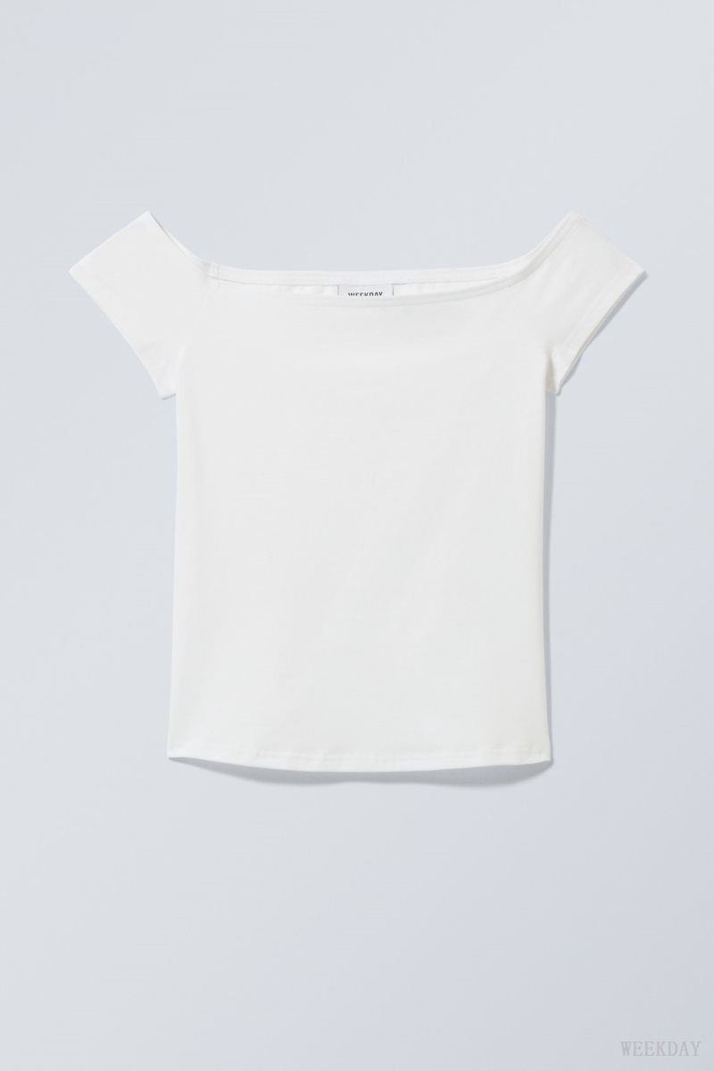 Weekday Off Shoulder T-shirt White | EXFK5802