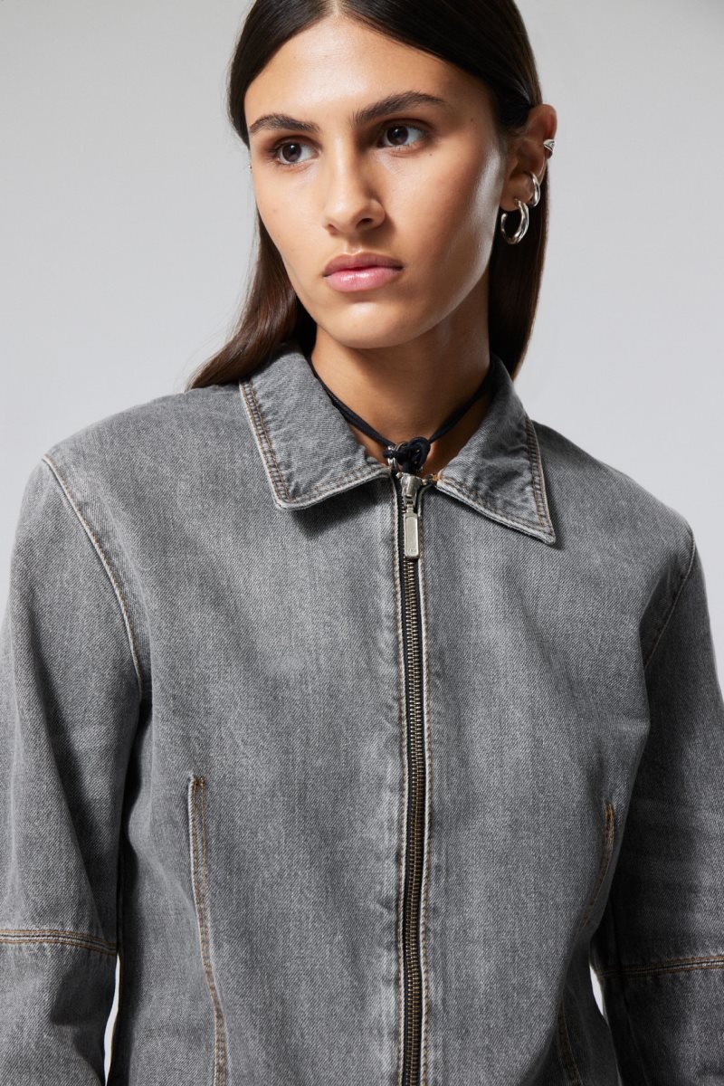 Weekday Ontario Denim Zip Jacket Grey | DAKM0075