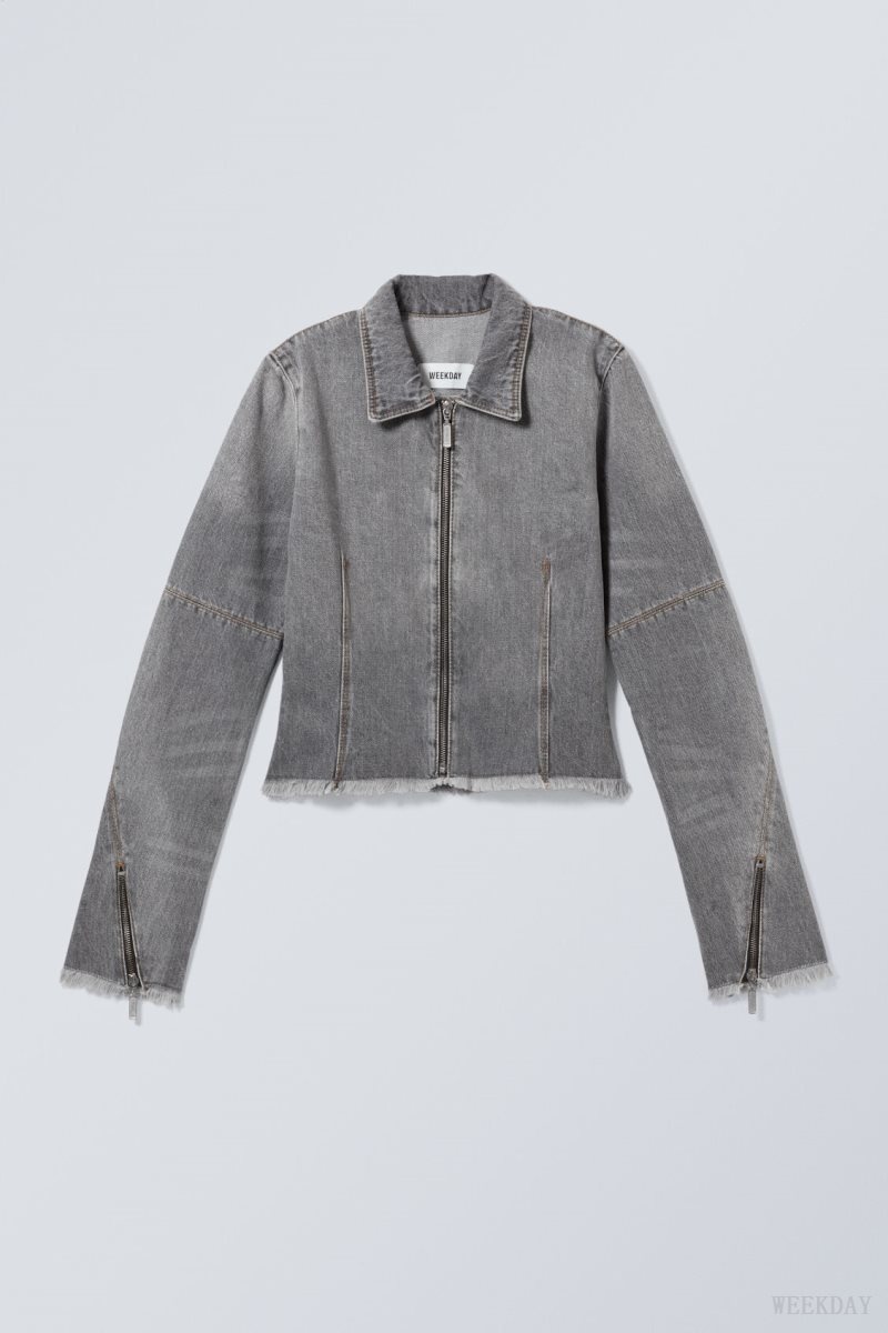 Weekday Ontario Denim Zip Jacket Grey | DAKM0075