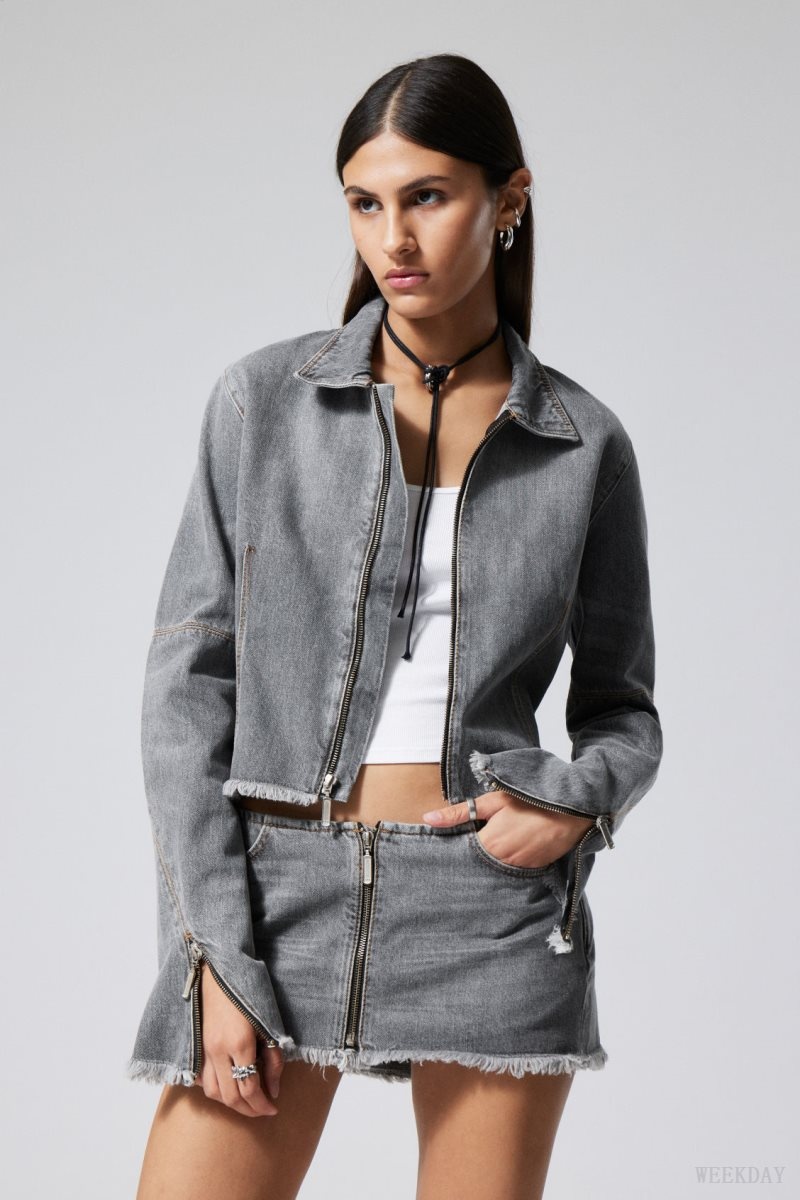 Weekday Ontario Denim Zip Jacket Grey | DAKM0075