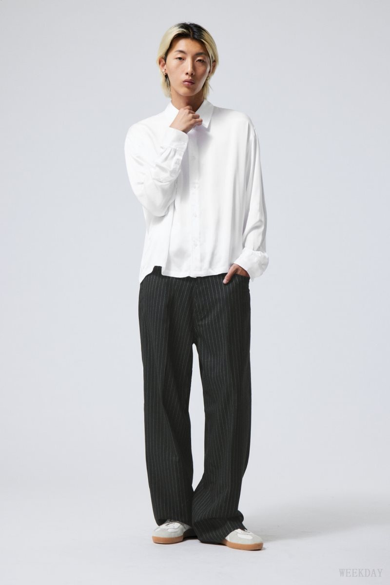 Weekday Oversized Boxy Shiny Shirt White | IKUJ7824