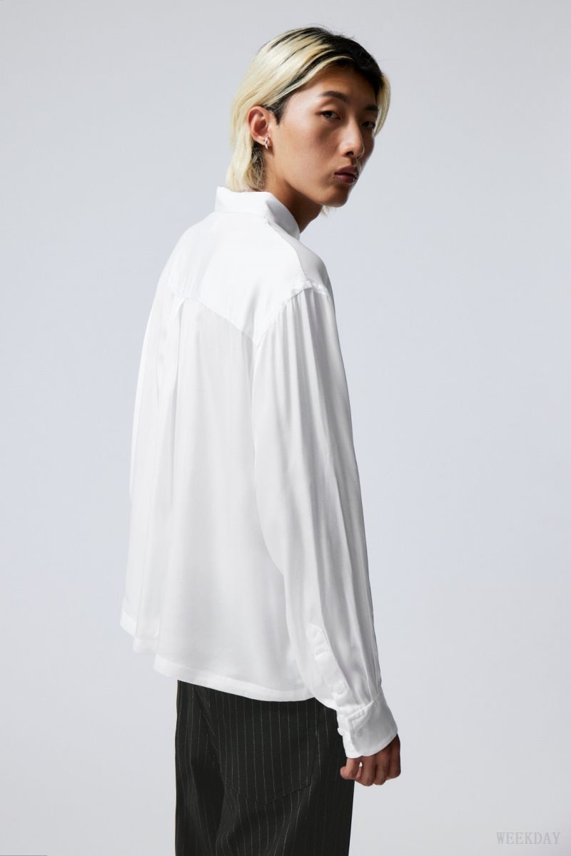 Weekday Oversized Boxy Shiny Shirt White | IKUJ7824