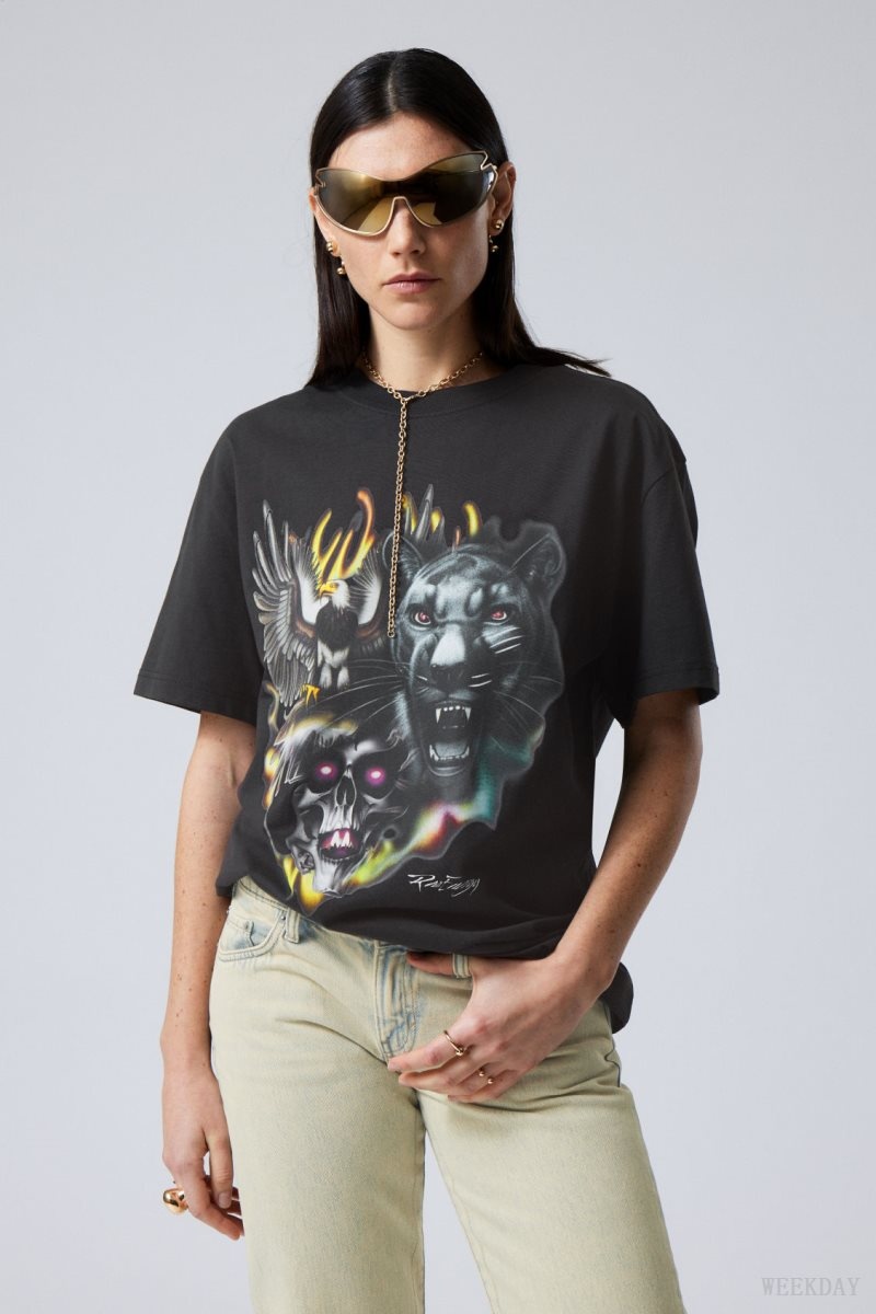 Weekday Oversized Graphic Printed T-shirt Raw Animals Energy | TYZJ0209