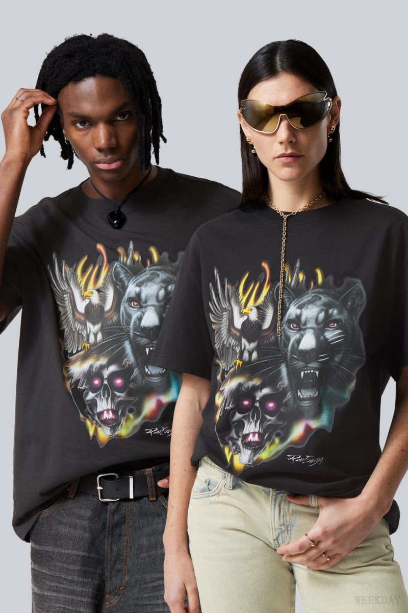 Weekday Oversized Graphic Printed T-shirt Raw Animals Energy | TYZJ0209