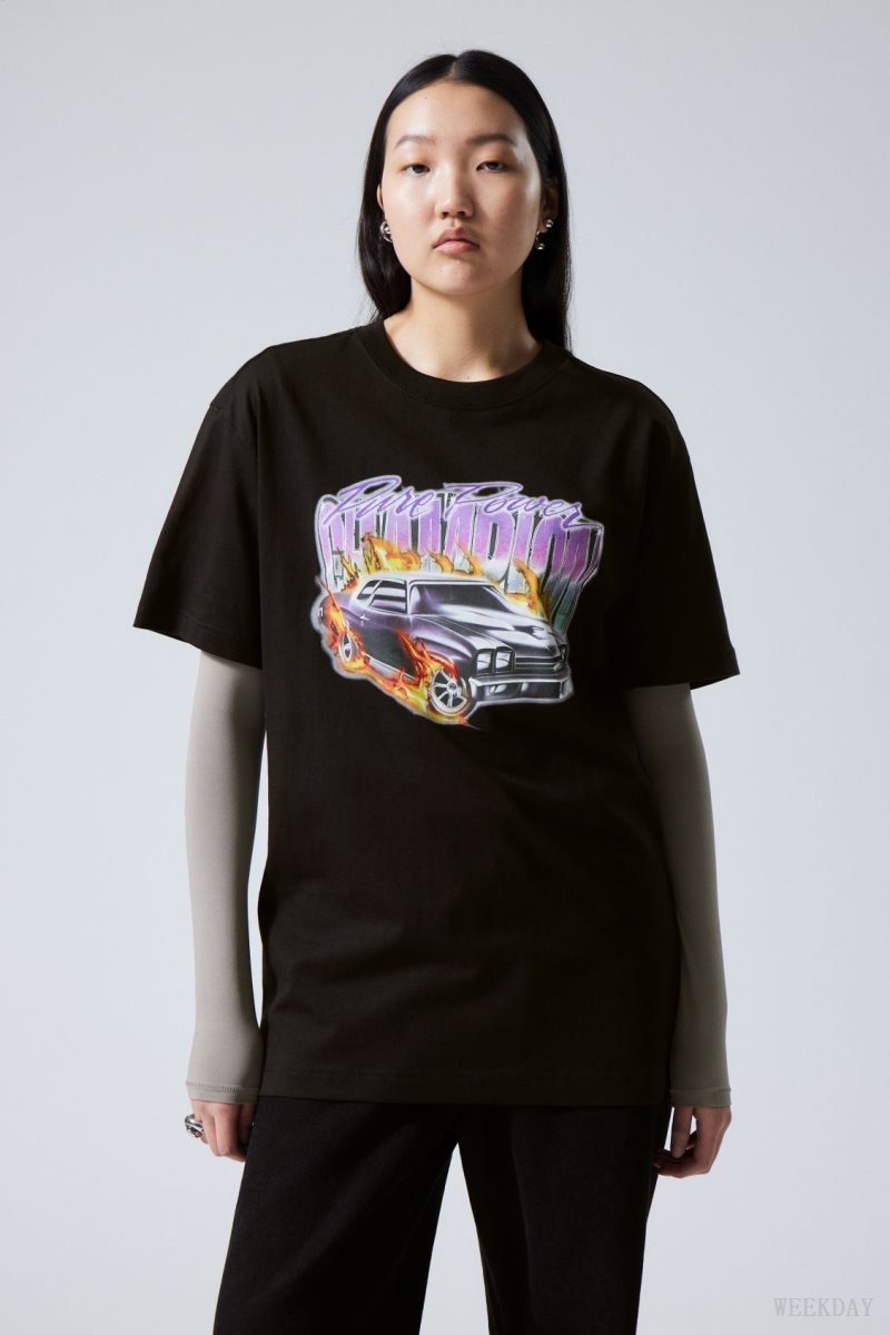 Weekday Oversized Graphic Printed T-shirt Pure Power Champion | XDKM6218