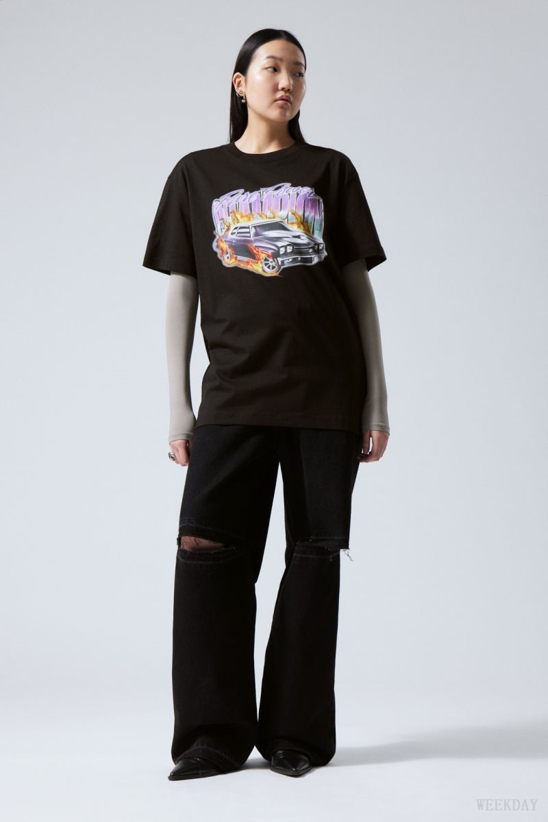 Weekday Oversized Graphic Printed T-shirt Pure Power Champion | XDKM6218