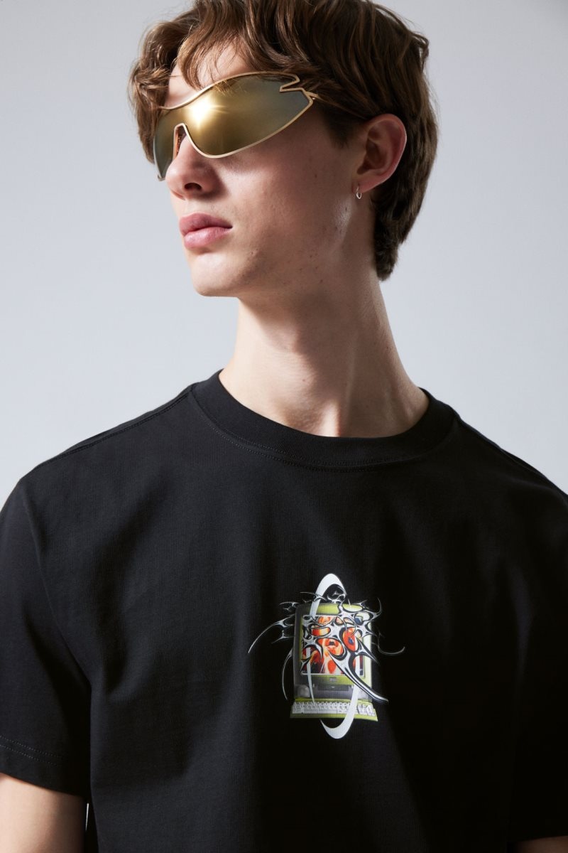 Weekday Oversized Graphic Printed T-shirt Black | BCIG0841