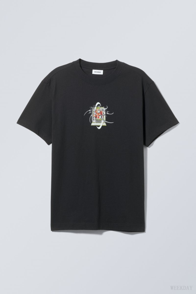 Weekday Oversized Graphic Printed T-shirt Black | BCIG0841