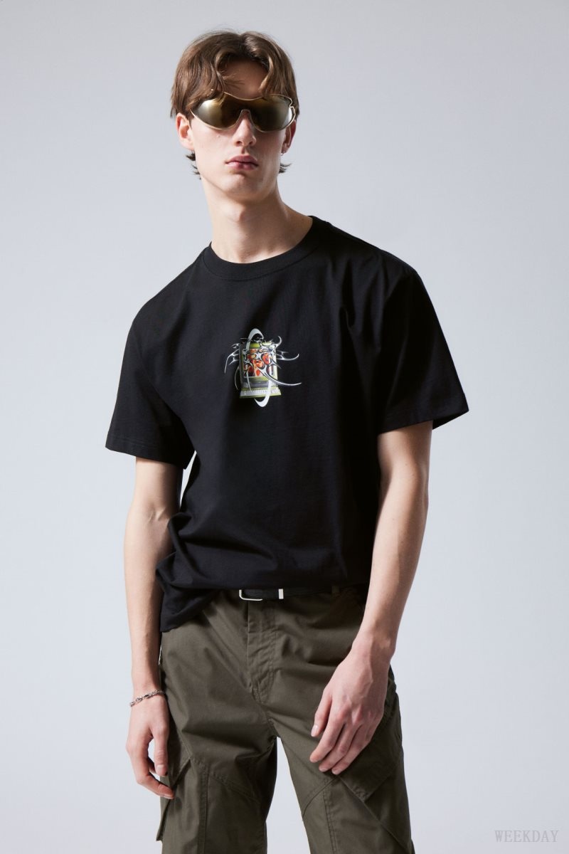 Weekday Oversized Graphic Printed T-shirt Black | BCIG0841