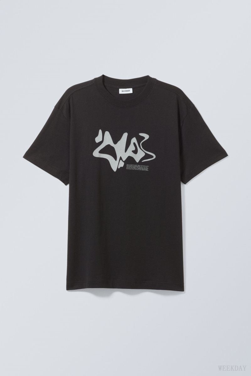 Weekday Oversized Graphic Printed T-shirt Black | MWHI2641