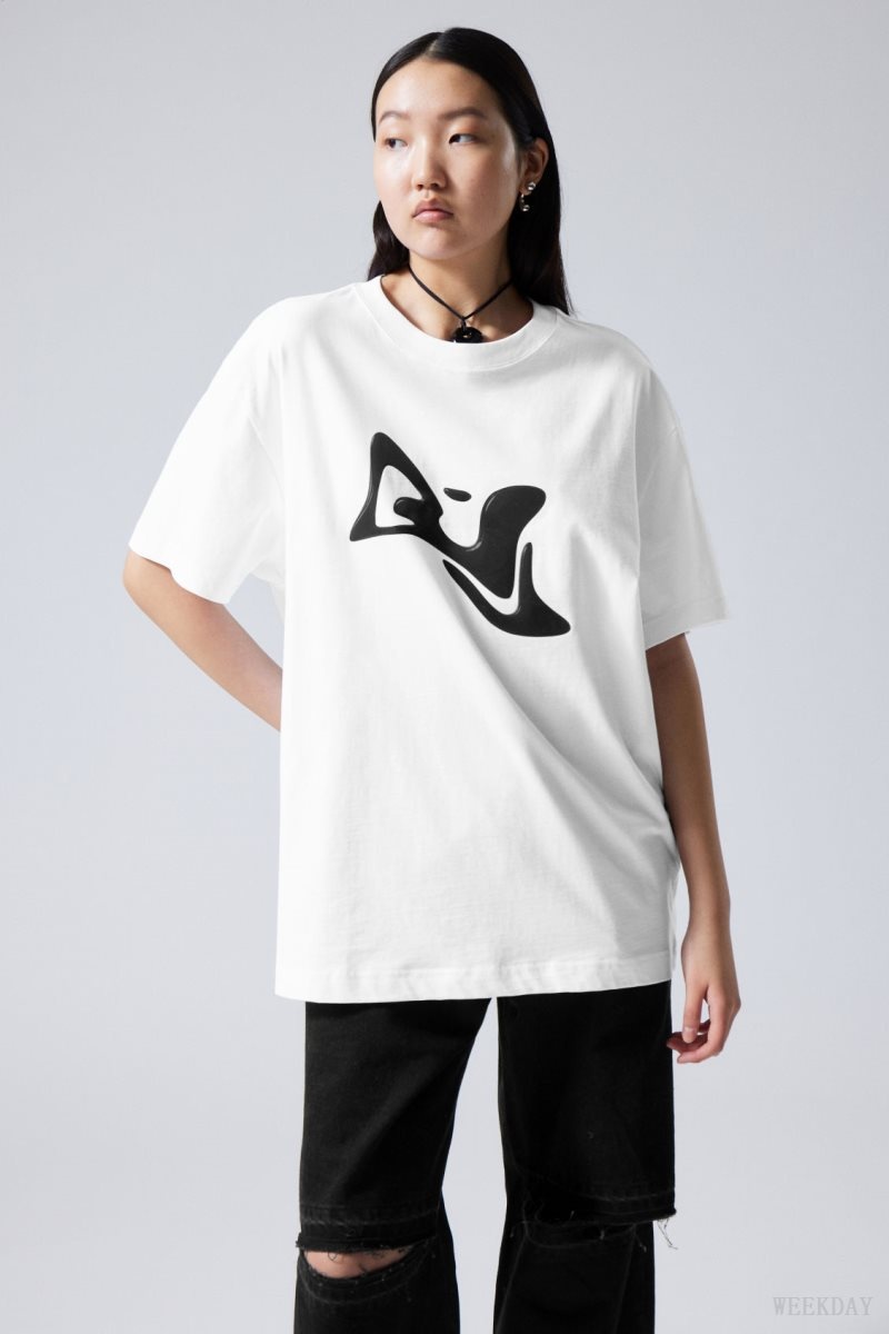 Weekday Oversized Graphic Printed T-shirt Liquid | FFBR8807