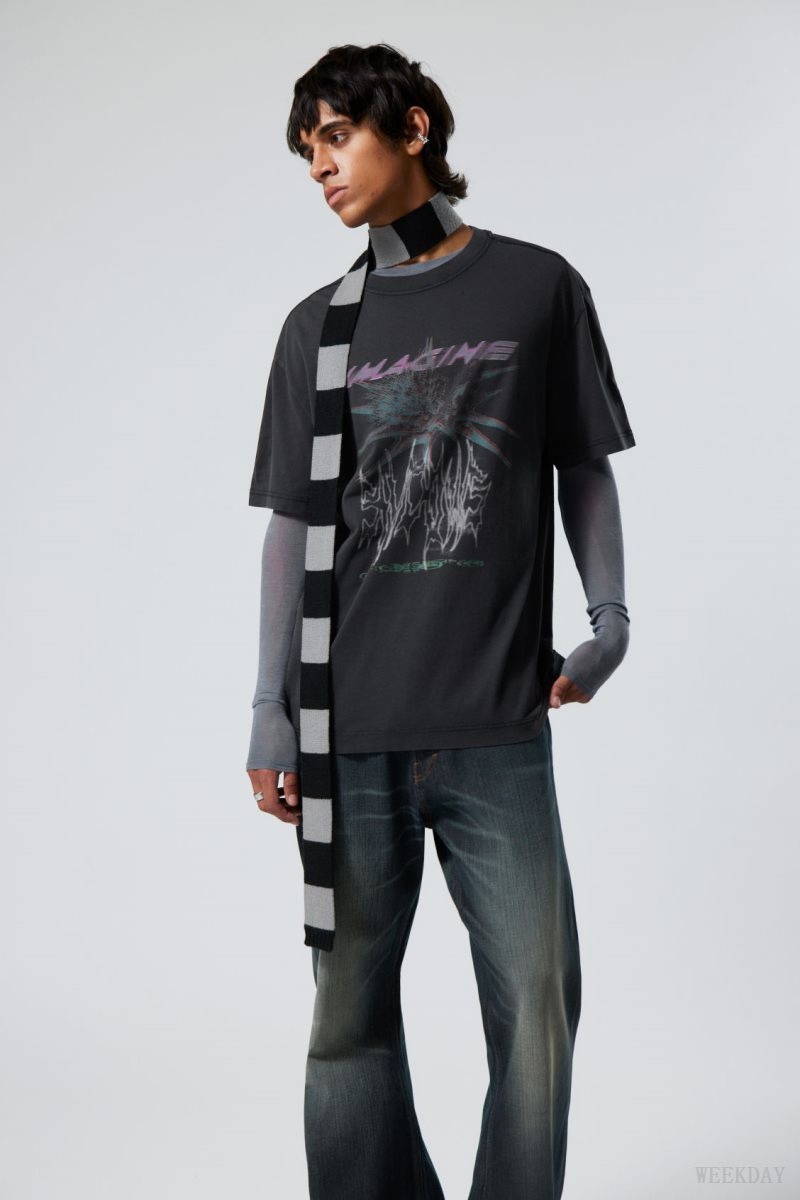 Weekday Oversized Graphic Printed T-shirt Black | ERHC9029