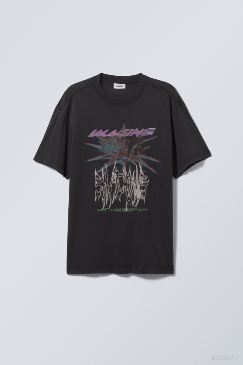 Weekday Oversized Graphic Printed T-shirt Black | ERHC9029