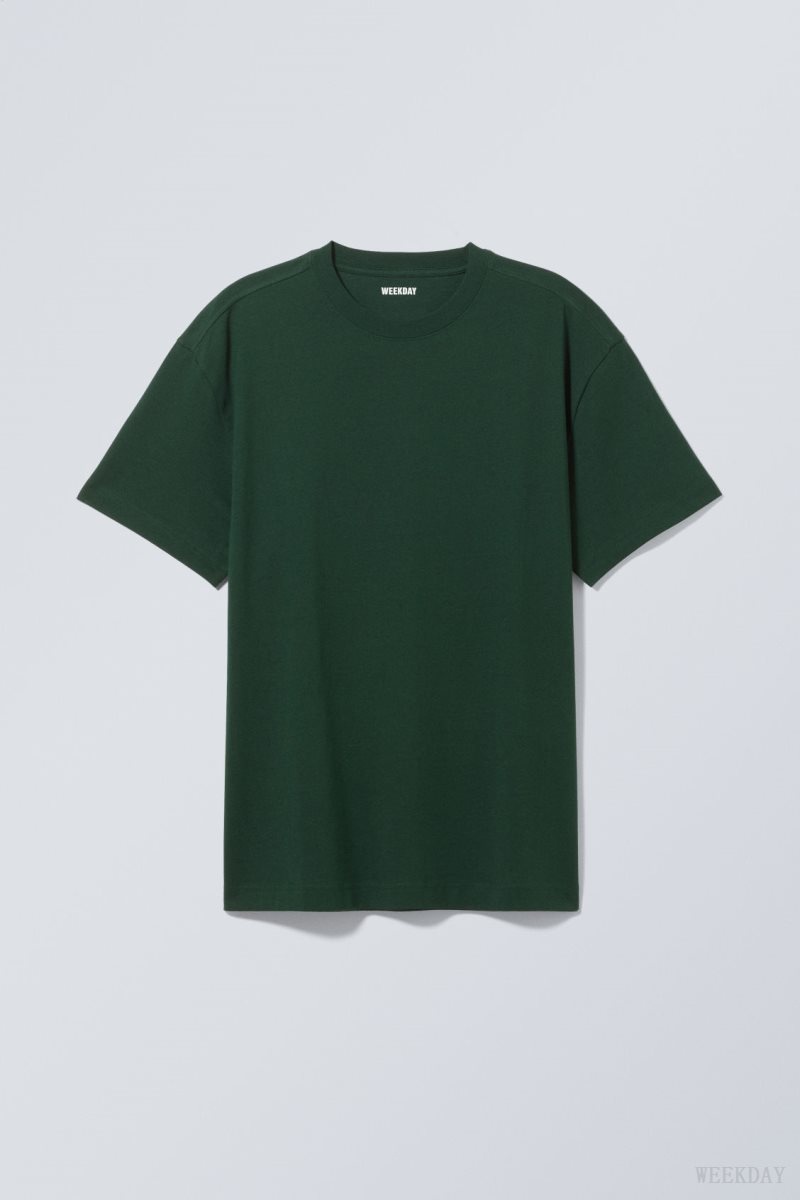 Weekday Oversized Heavyweight T-shirt Dark Green | GCQB5942