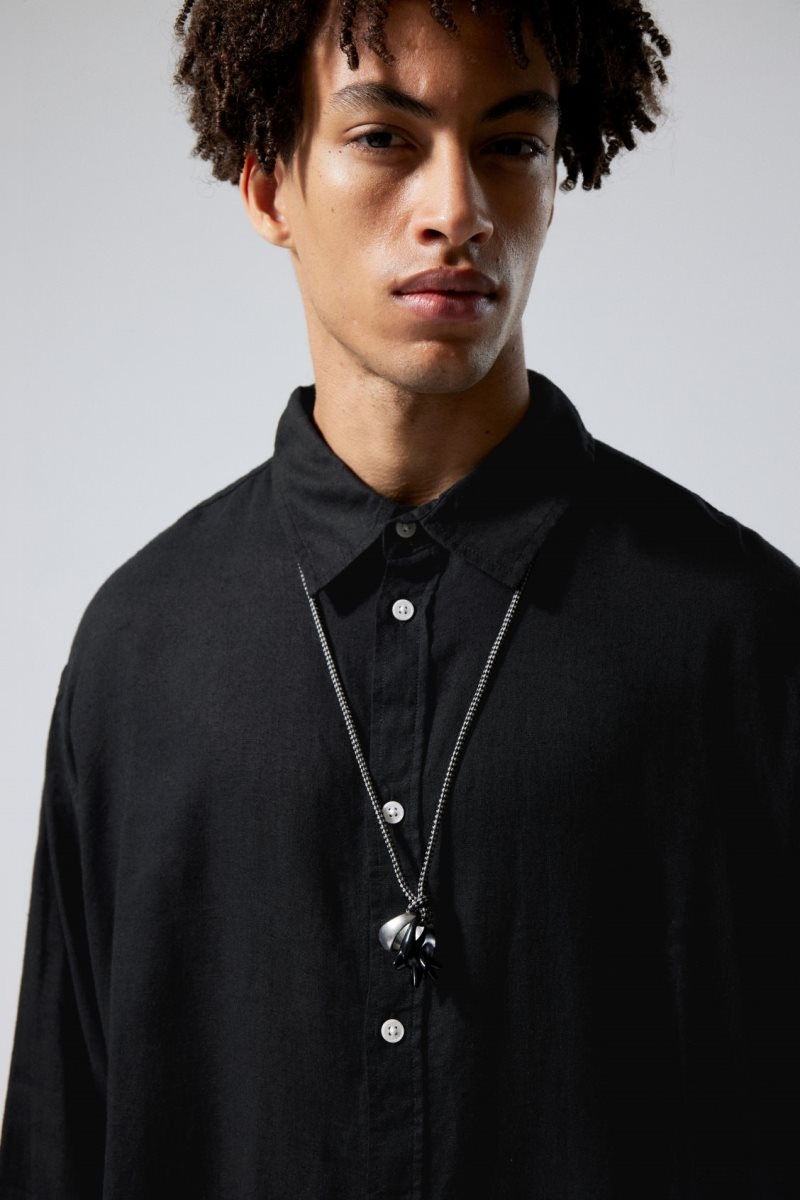 Weekday Oversized Linen Shirt Black | UFQV1832