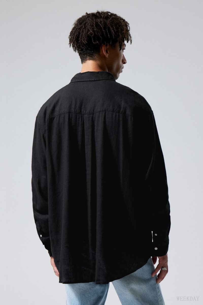 Weekday Oversized Linen Shirt Black | UFQV1832