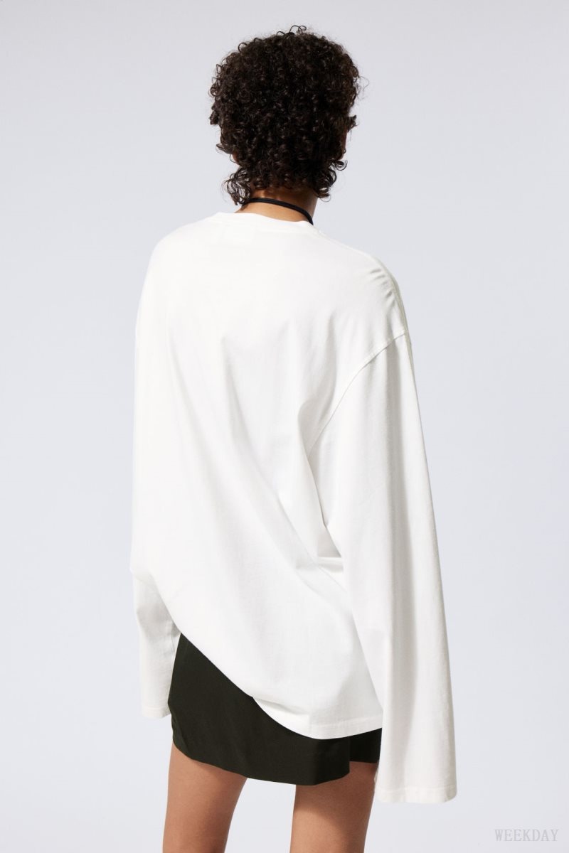 Weekday Oversized Long Sleeve T-shirt White | BKRO4253