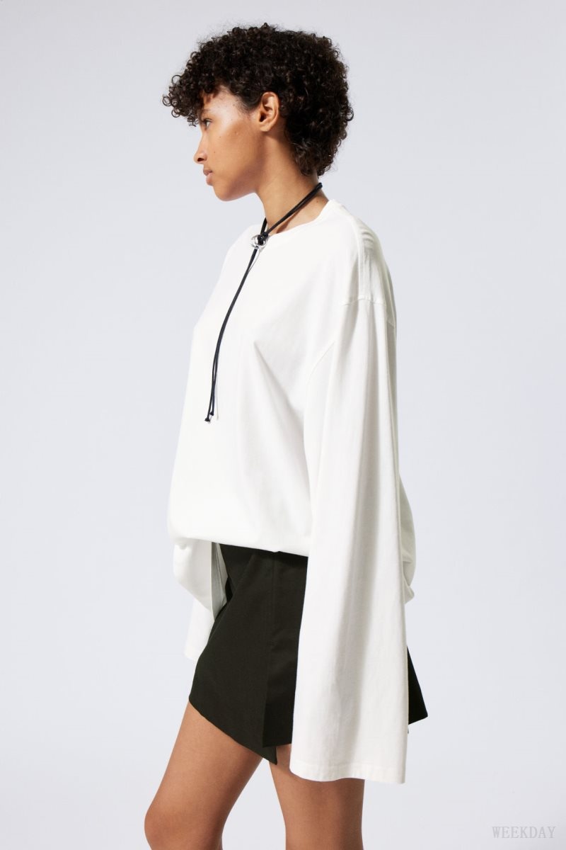 Weekday Oversized Long Sleeve T-shirt White | BKRO4253