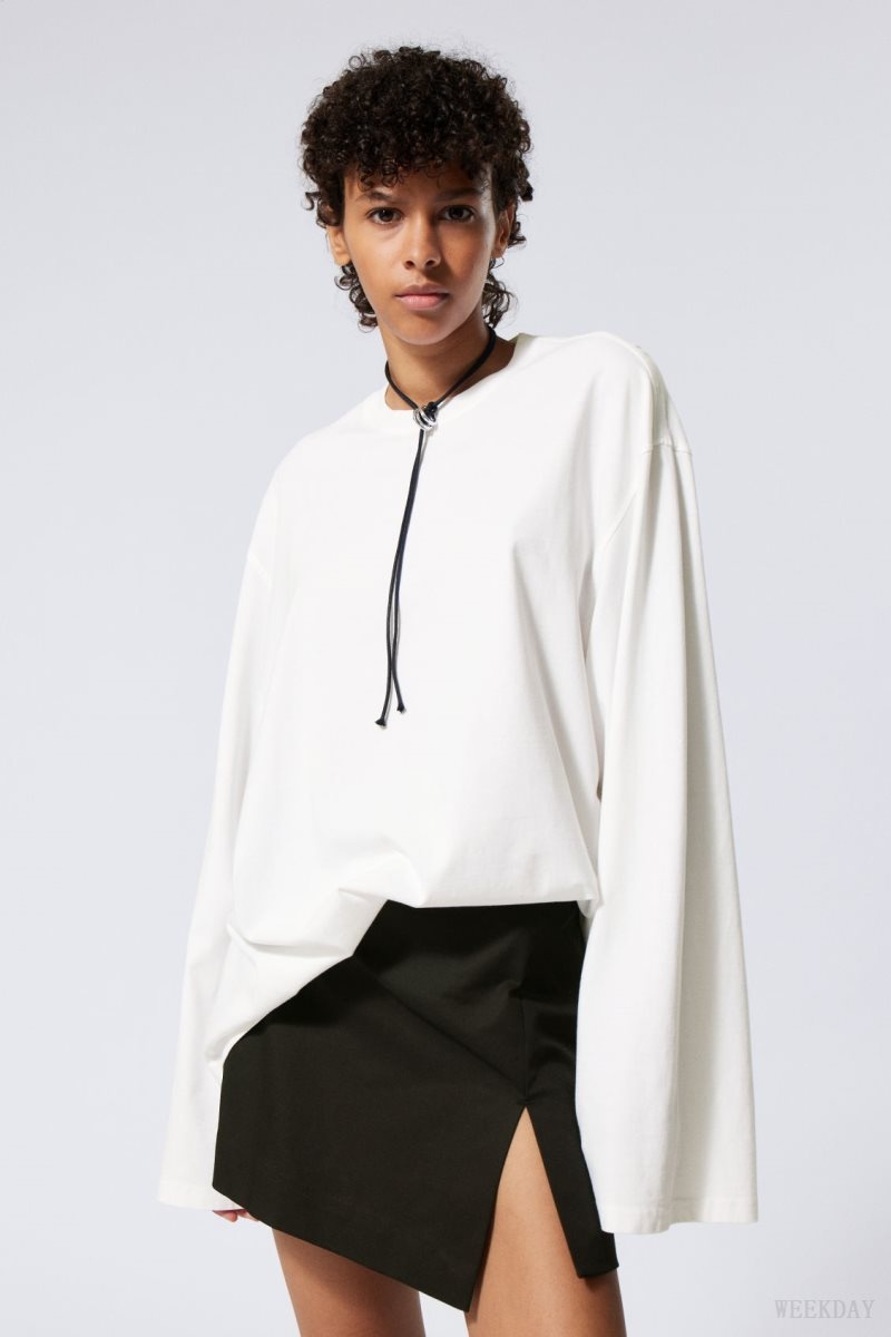 Weekday Oversized Long Sleeve T-shirt White | BKRO4253