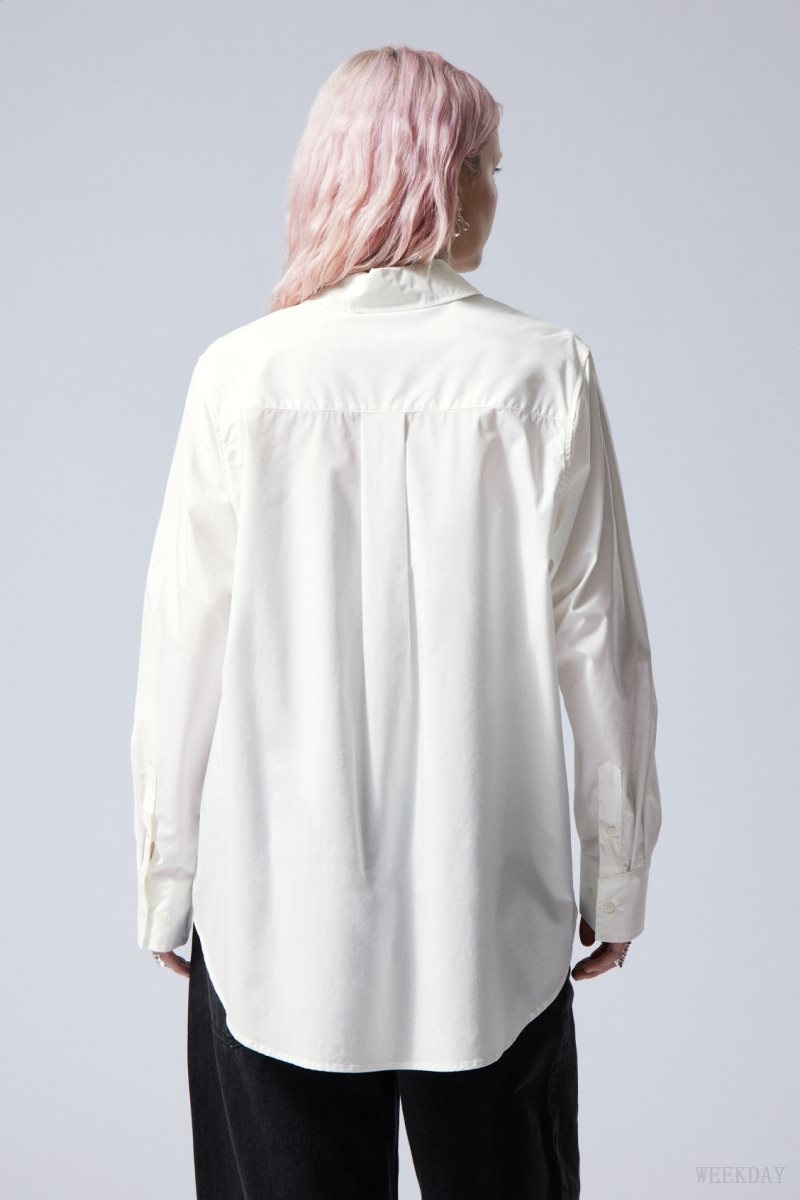 Weekday Oversized Printed Poplin Shirt White / Black | ZDIT5898