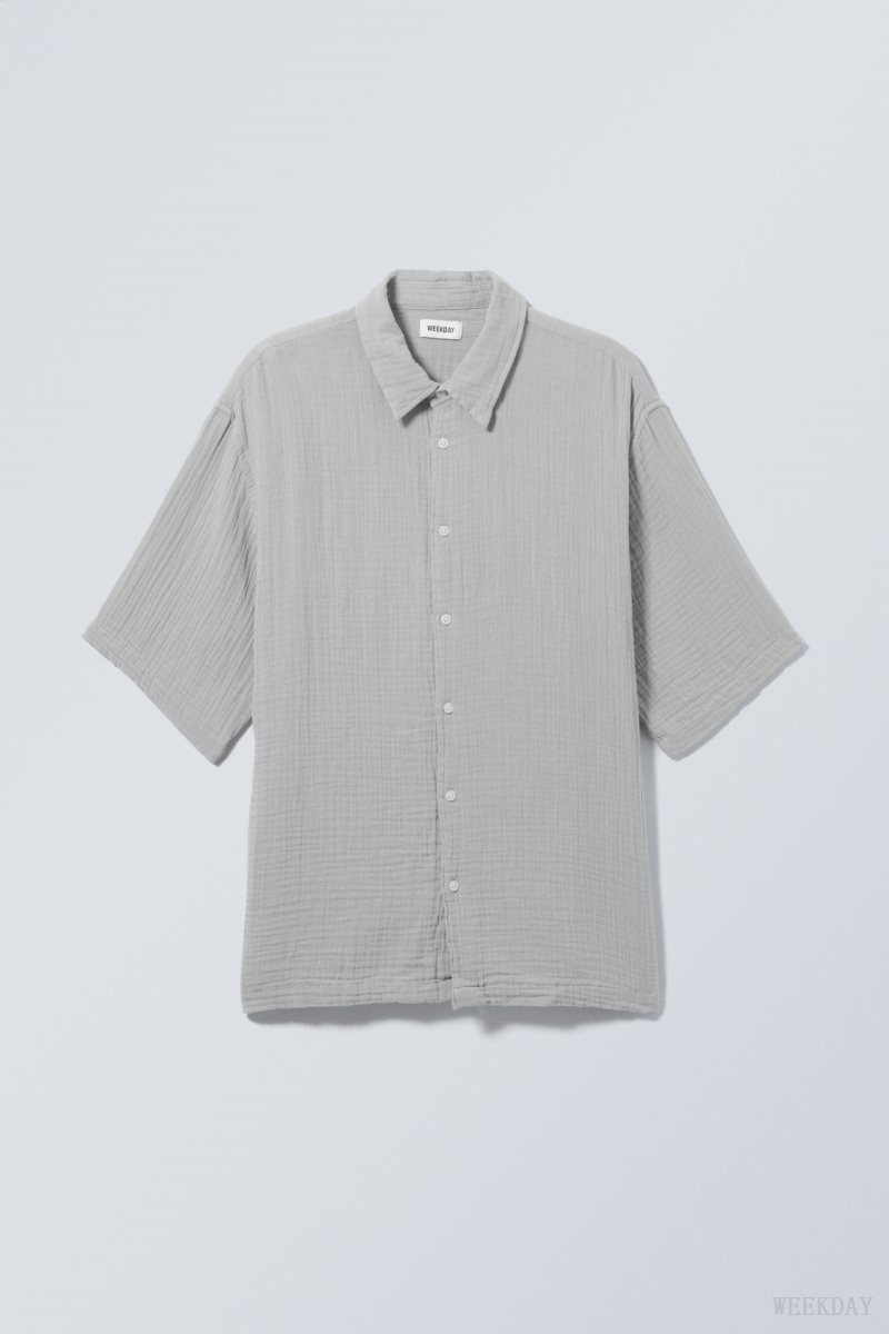 Weekday Oversized Structured Short Sleeve Shirt Grey | PAHU2465