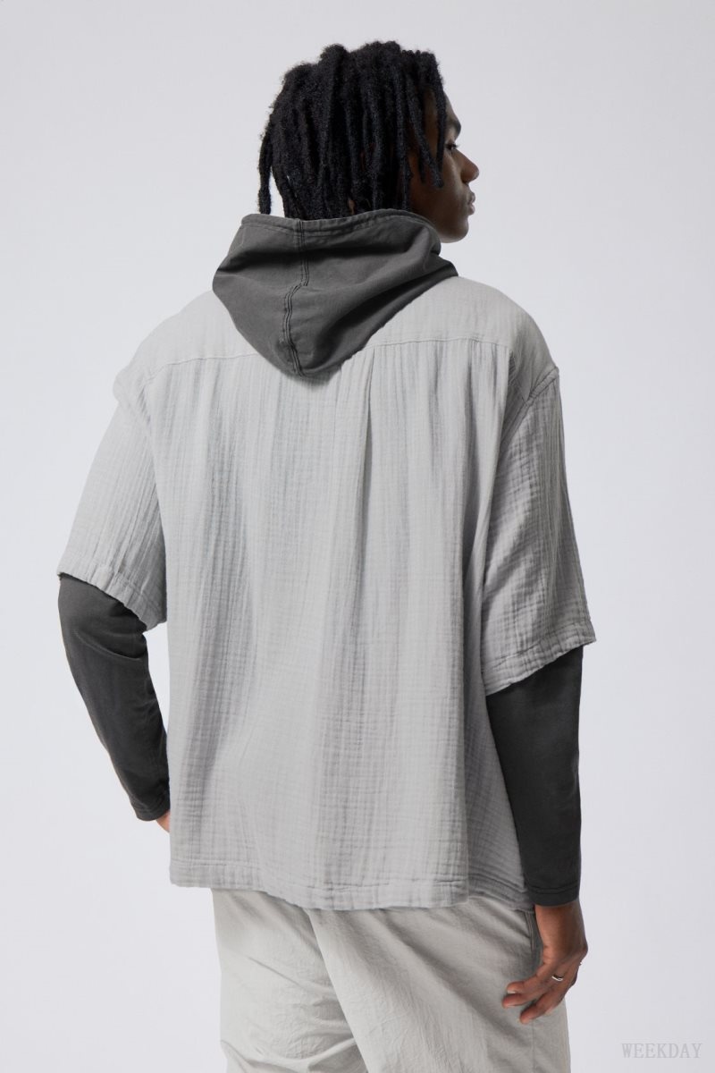 Weekday Oversized Structured Short Sleeve Shirt Grey | PAHU2465