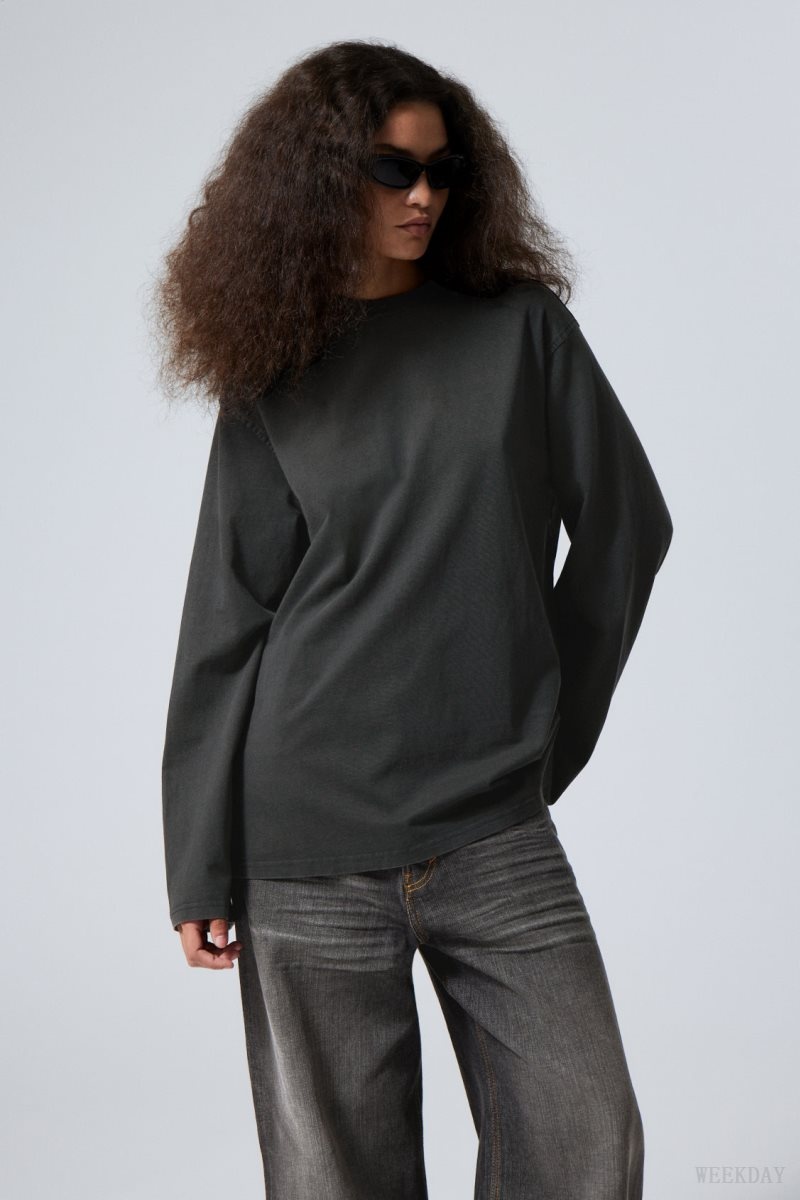 Weekday Oversized Washed Long Sleeve Top Grey | WYQU1479