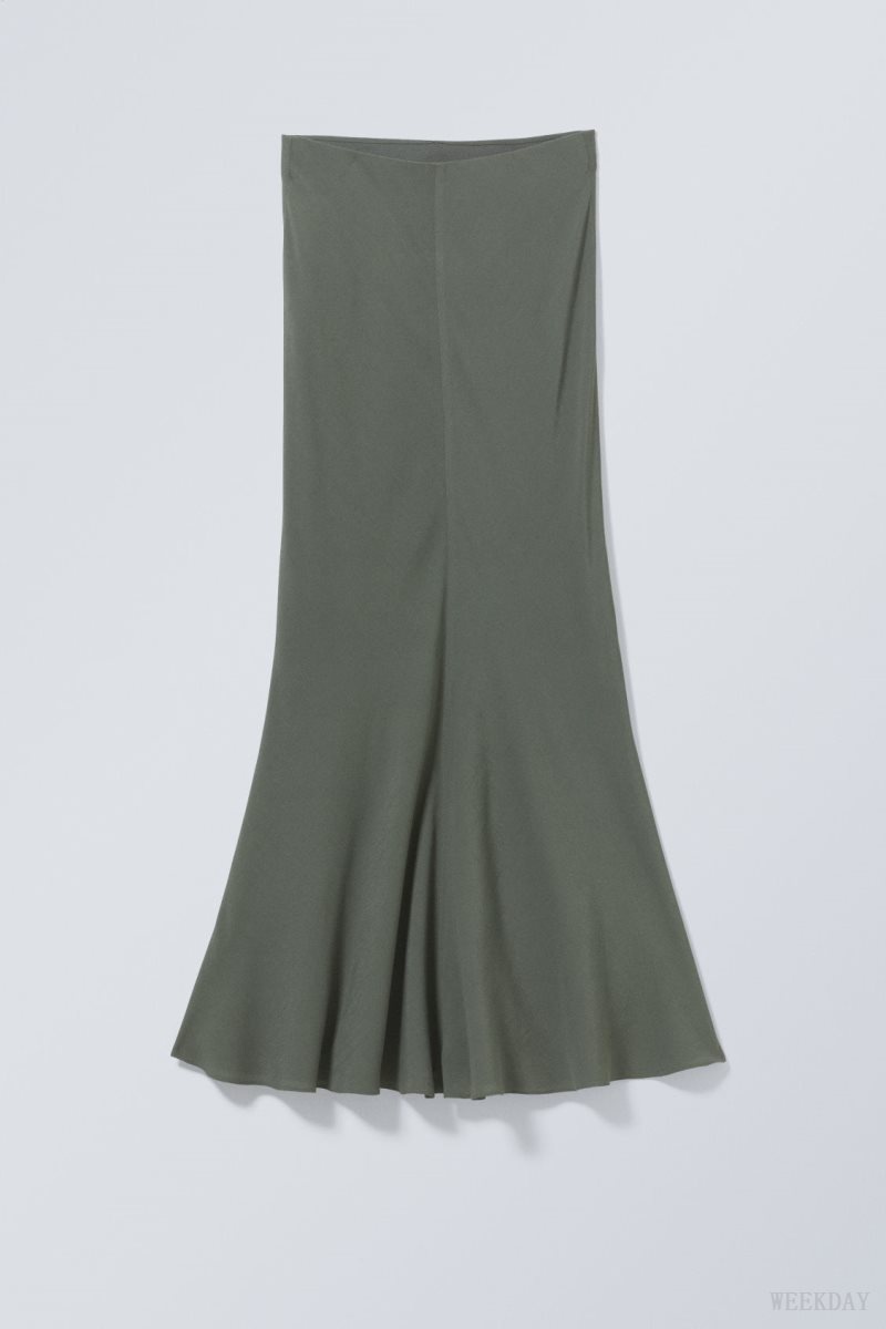 Weekday Paige Long Skirt Dark Khaki Green | YPGA0646