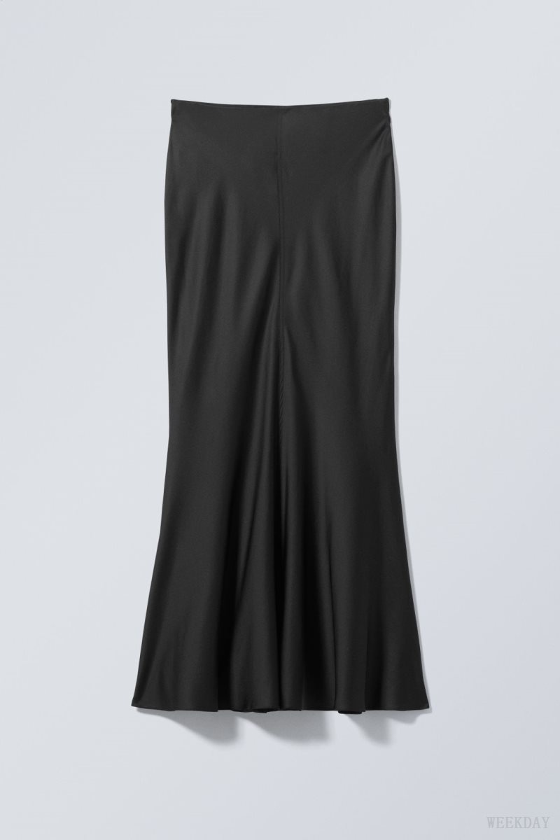 Weekday Paige Satin Long Skirt Black | LGGX8700