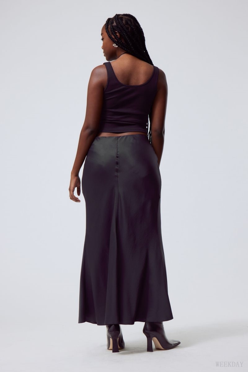 Weekday Paige Satin Long Skirt Black | LGGX8700