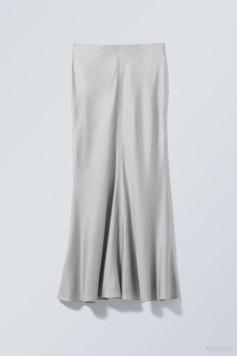 Weekday Paige Satin Long Skirt Light Grey | UQQJ3687