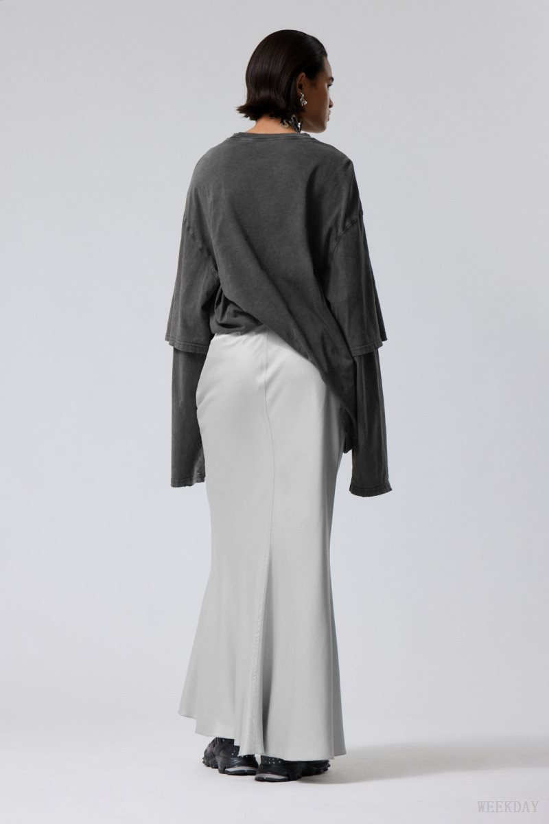 Weekday Paige Satin Long Skirt Light Grey | UQQJ3687