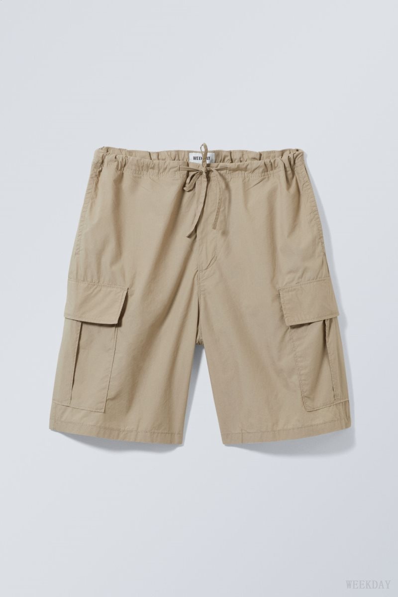 Weekday Parachute Loose Cargo Shorts Beige | BBWX3005