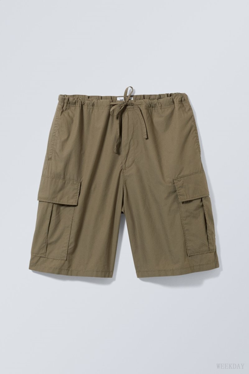 Weekday Parachute Loose Cargo Shorts Khaki | XWET9083