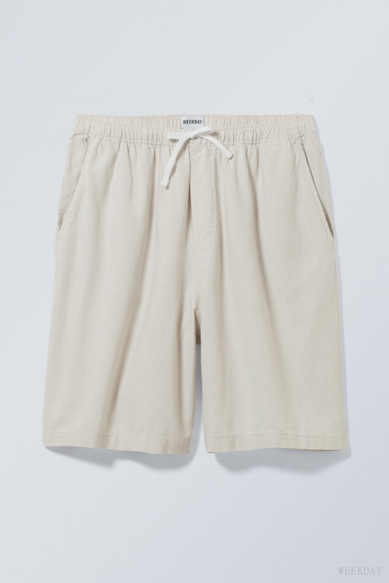 Weekday Patrik Loose Linen Shorts Beige | XGSA4849