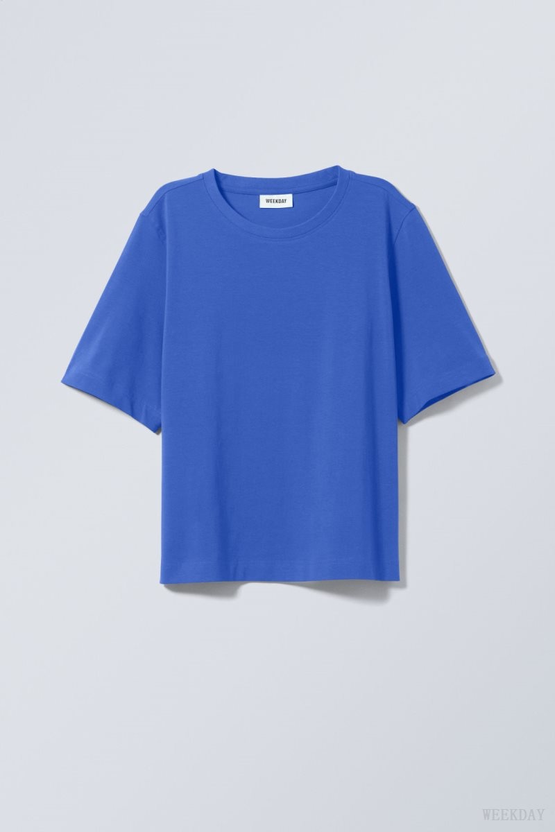 Weekday Perfect Boxy T-shirt Deep Blue | ZLED3524