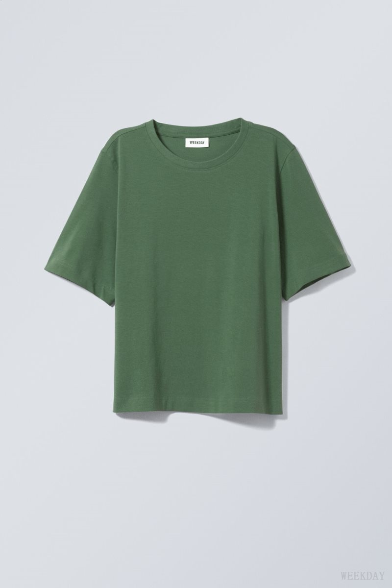 Weekday Perfect Boxy T-shirt Green | RCPJ5440