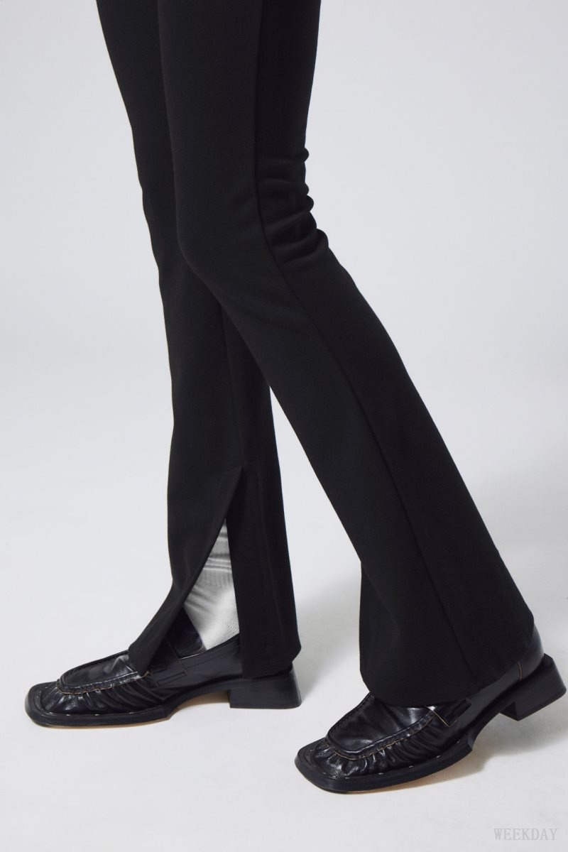 Weekday Philo Flared Jersey Trousers Black | JQGO8942