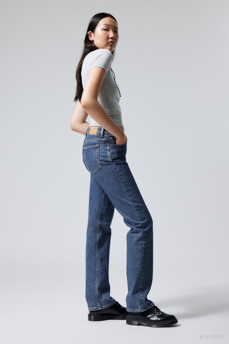 Weekday Pin Mid Straight Jeans Blue | SDMG0602