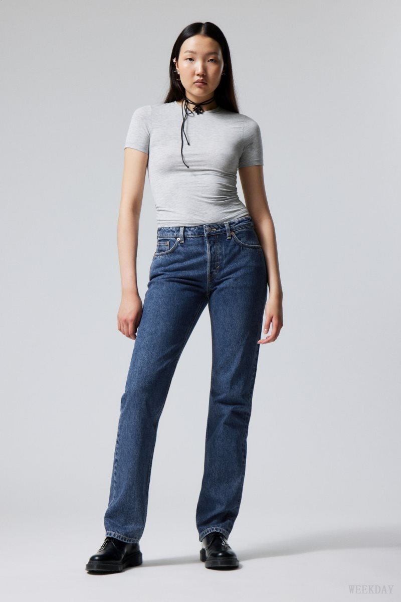 Weekday Pin Mid Straight Jeans Blue | SDMG0602