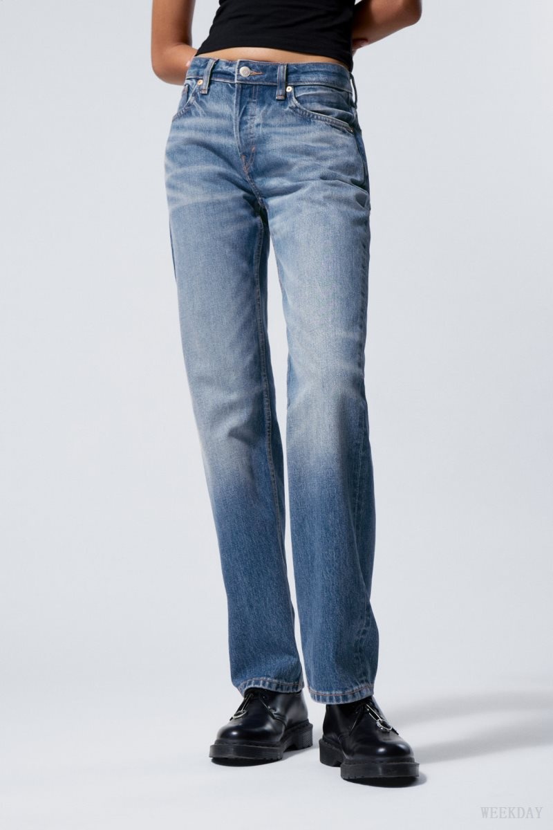 Weekday Pin Mid Straight Jeans Blue | TFZX1341