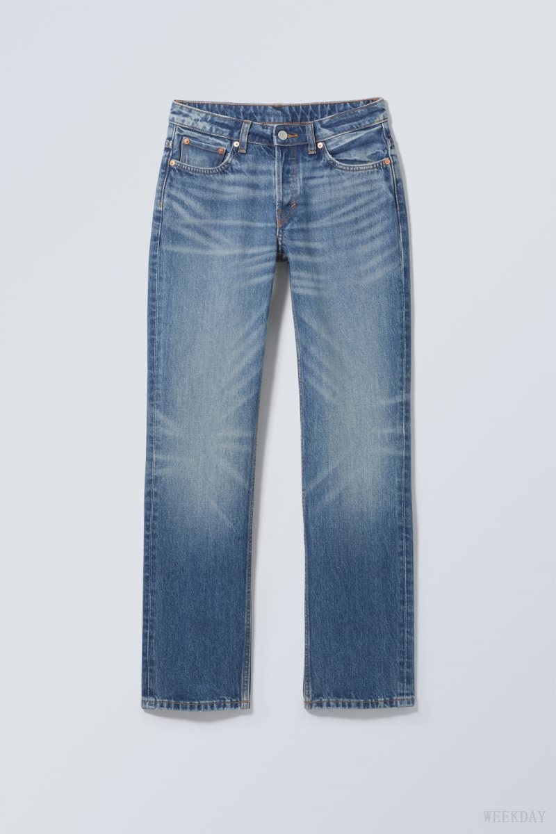 Weekday Pin Mid Straight Jeans Blue | TFZX1341