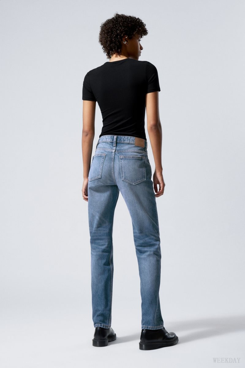 Weekday Pin Mid Straight Jeans Blue | TFZX1341