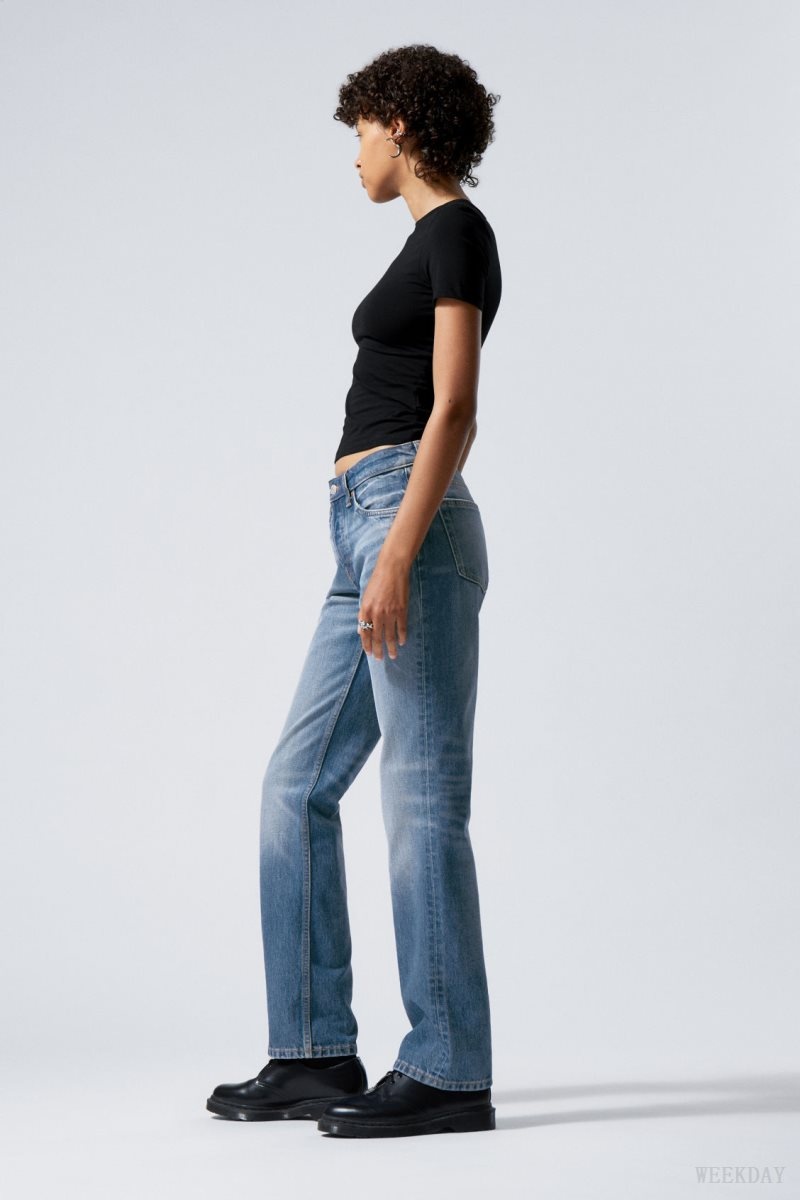 Weekday Pin Mid Straight Jeans Blue | TFZX1341